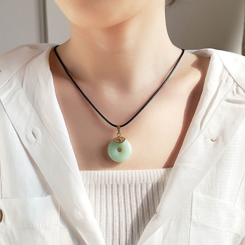 Fancyqube Kalung Liontin Giok Hetian Bahan 925 Silver Gaya China Untuk Hadiah