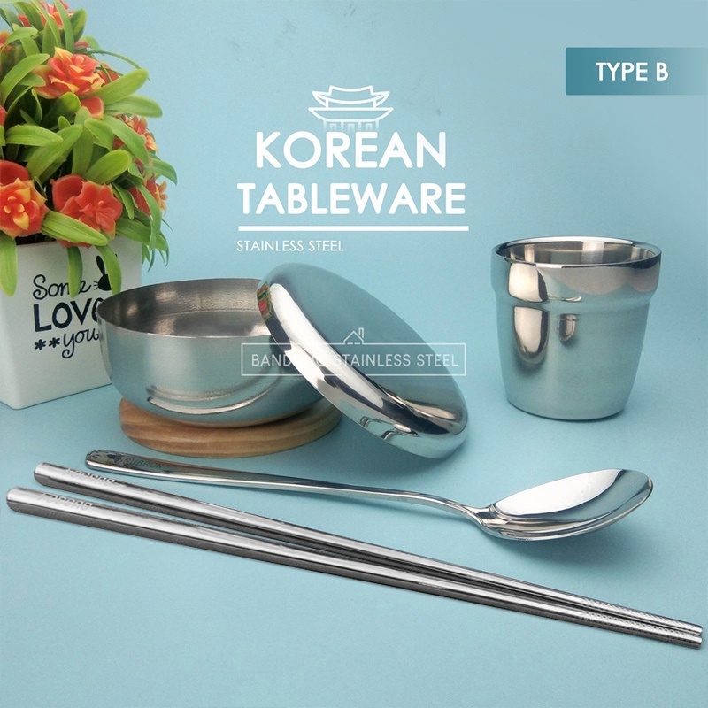 Korean Set Mangkuk Nasi Sup Korean Ricebowl, Sendok dan Sumpit Cangkir Korea Stainless / Korean Set Murah