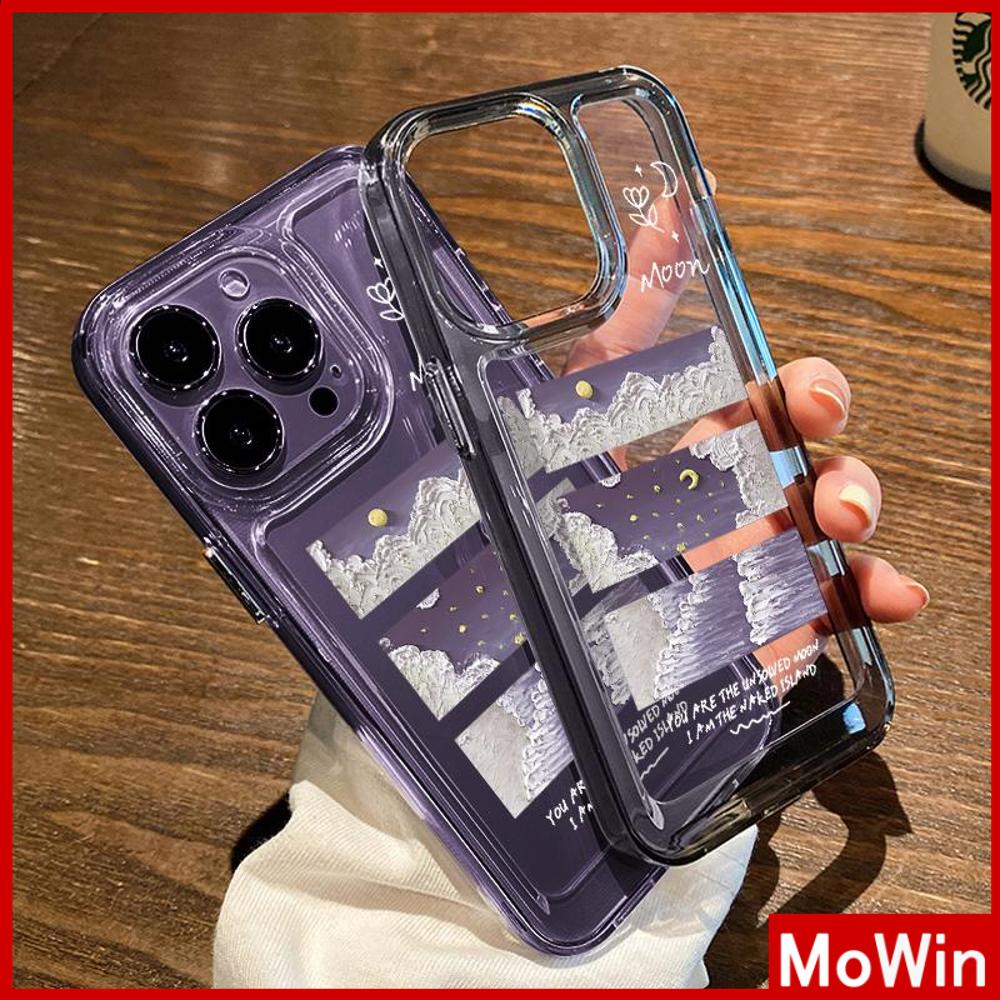 For iPhone 14 Pro Max iPhone Case Acrylic Hard Case HD Clear Case Plating Button Shockproof Purple Oil Painting Black Compatible For iPhone 13 Pro max 12 Pro Max 11 xr 7plus 6splus