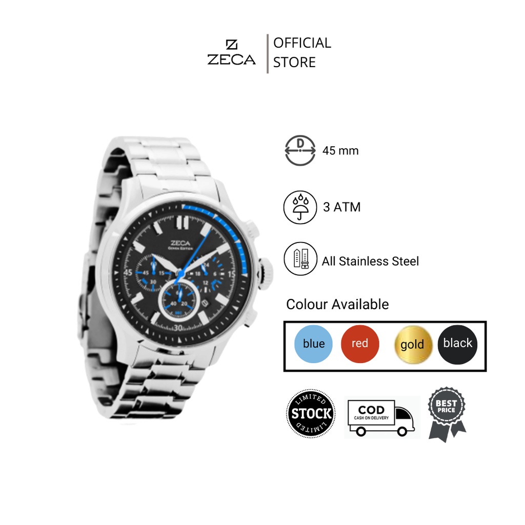 Zeca  Jam Tangan Pria Stainless Steel Chrono original Bergaransi Anti Air 297M series