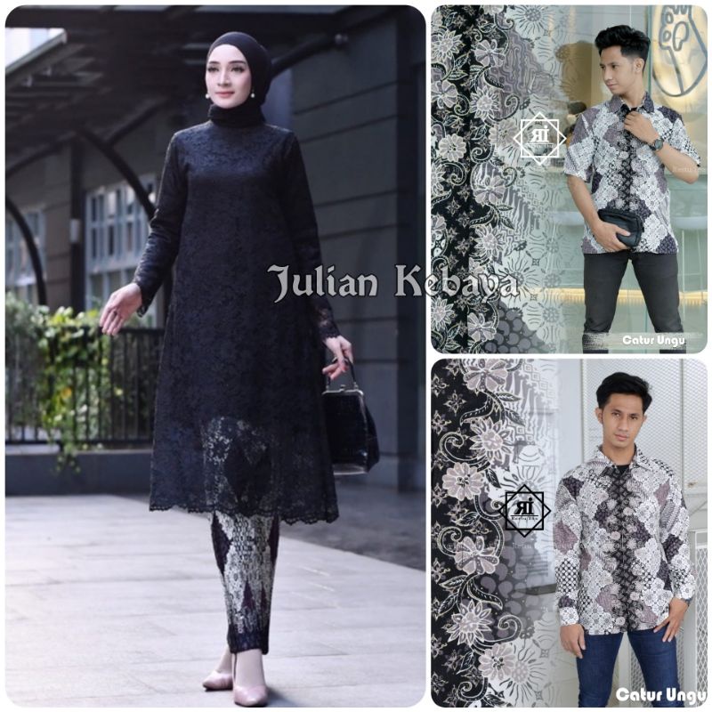 SET KEBAYA COUPLE KEMEJA BATIK MODERN / KEBAYA BRUKAT TUNIK JUMBO MODERN / BAJU BATIK COUPLE KEBAYA 
