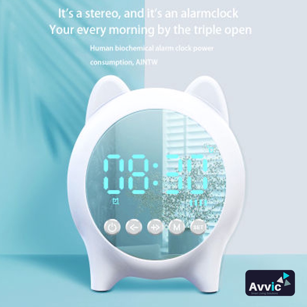 Speaker Bluetooth Jam Alarm Mirror Radio FM LED Display Clock Alarm Temperature USB TF Card Cute Bear