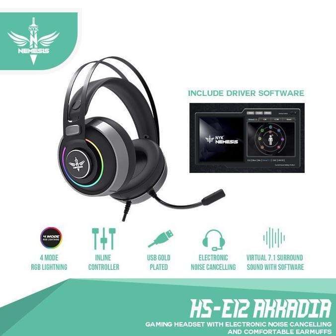 Headset NYK Nemesis HS-E12 HSE12 Akkadia RGB | Headset Gaming