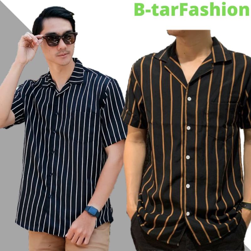 HOT KEMEJA SALUR STRIPE DISTRO KERAH V NECK PRIA