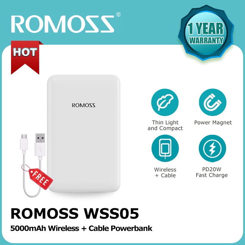 Romoss WSS05 5000mAh Wireless Powerbank Magnetic Magsafe Fast Charging powerbank