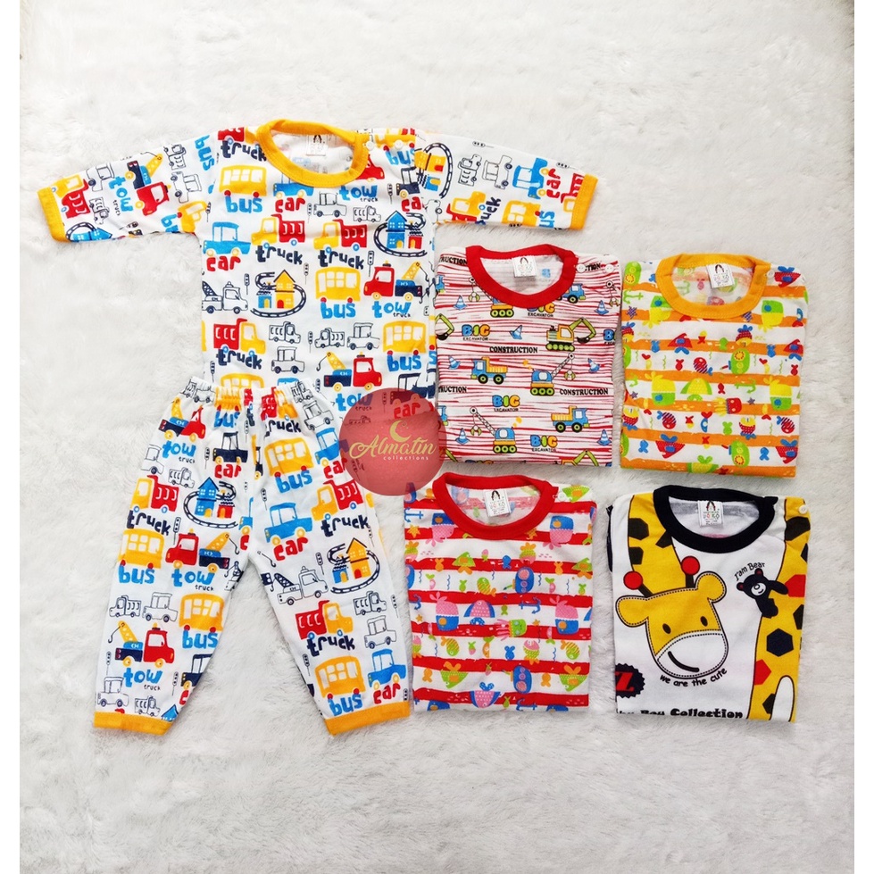 Setelan baju bayi panjang/baju bayi lengan panjang motif usia 3-18 bln warna dan motif random