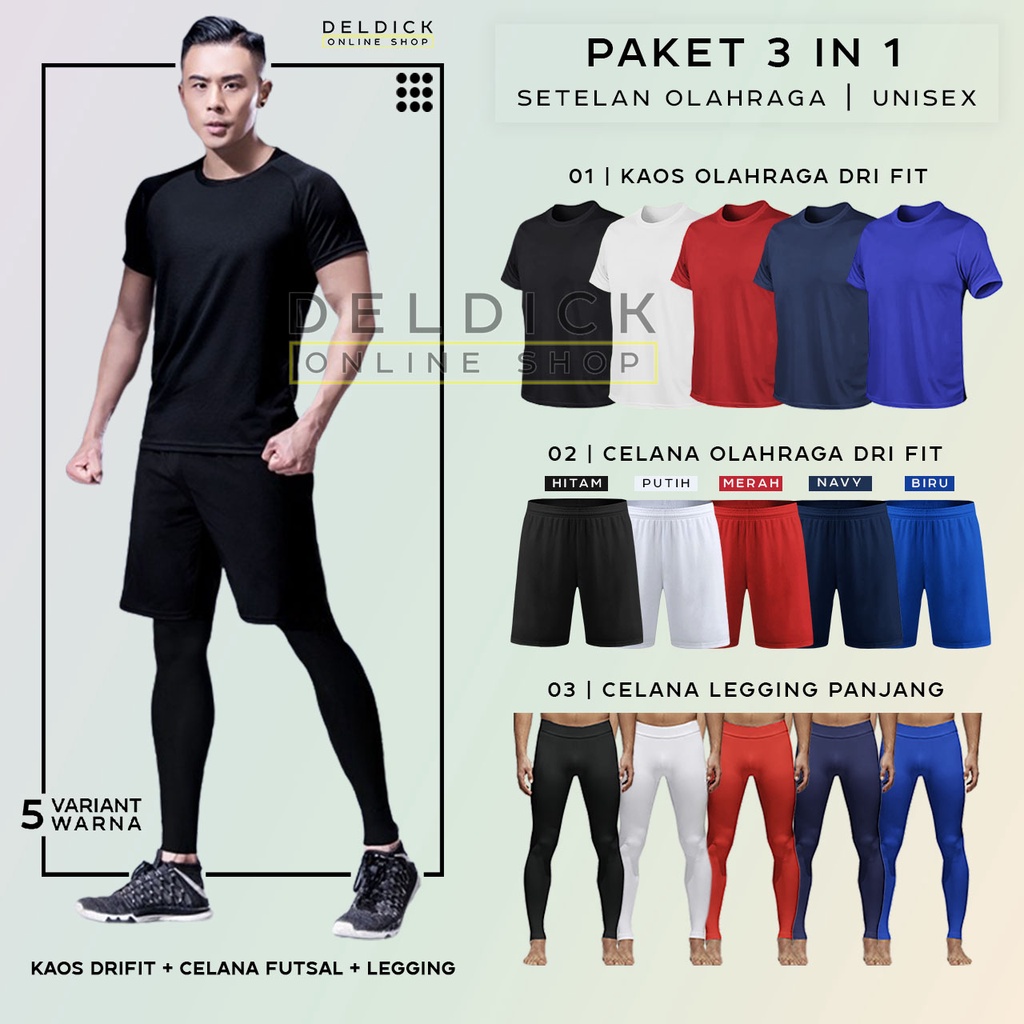 3IN1 STELAN OLAHRAGA KAOS DRIFIT LEGGING PANJANG DAN CELANA PENDEK DRIFIT PRIA WANITA MURAH