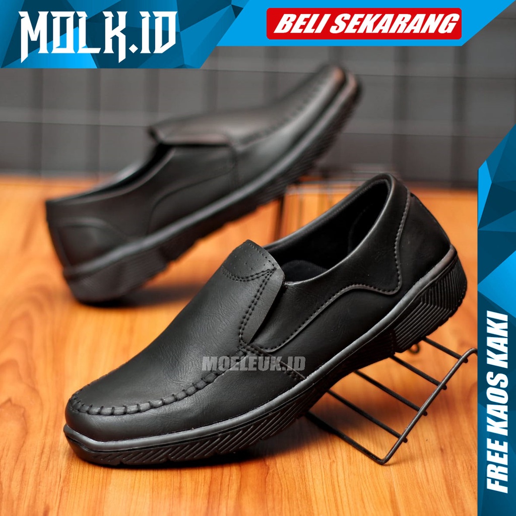 MOLK Sepatu Formal Pria Slip On Kulit Pu Casual Modern Kerja Kantor Kuliah