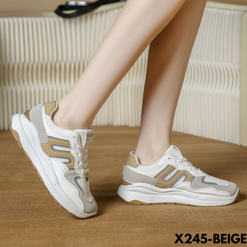 SEPATU WANITA SNEAKERS GAPAKE RIBET PAKAINYA IMPORT BAHAN PU COMBI MESH 245