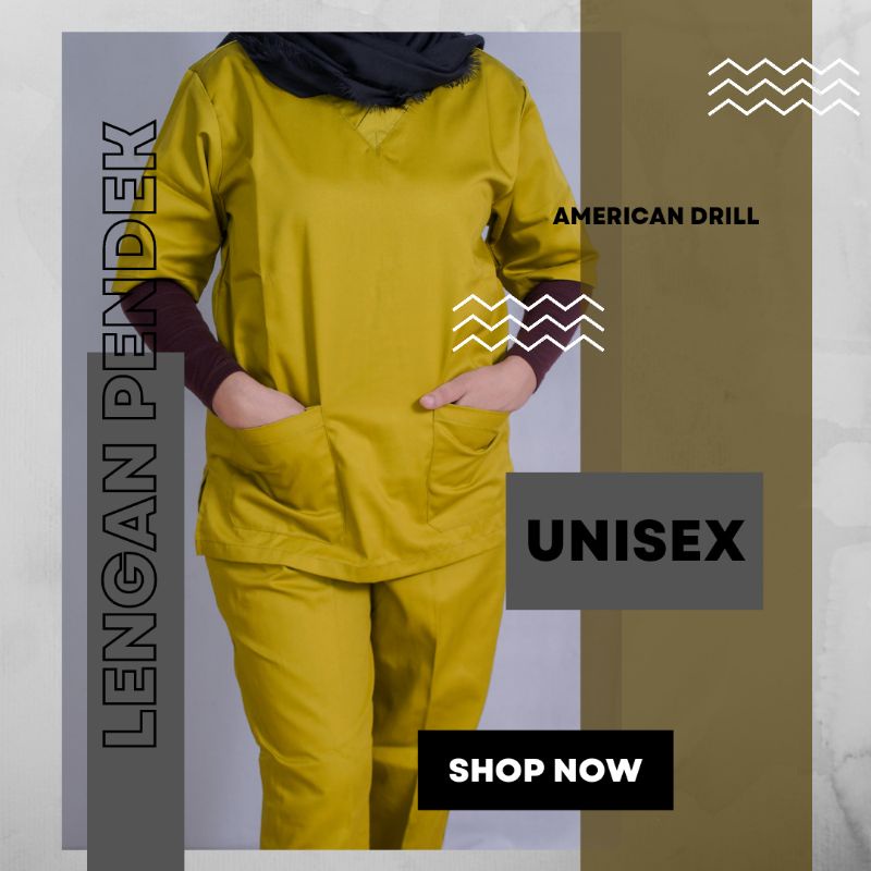 Baju OK Lengan Pendek Scrub Medis Seragam Perawat AMERICAN DRILL ORIGINAL PREMIUM