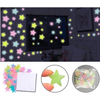 Stiker Bintang Glow In The Dark 100Pcs Wall Sticker Little Star 3D Dekorasi Tempelan Hiasan Atap Plafon Dinding Kamar Anak