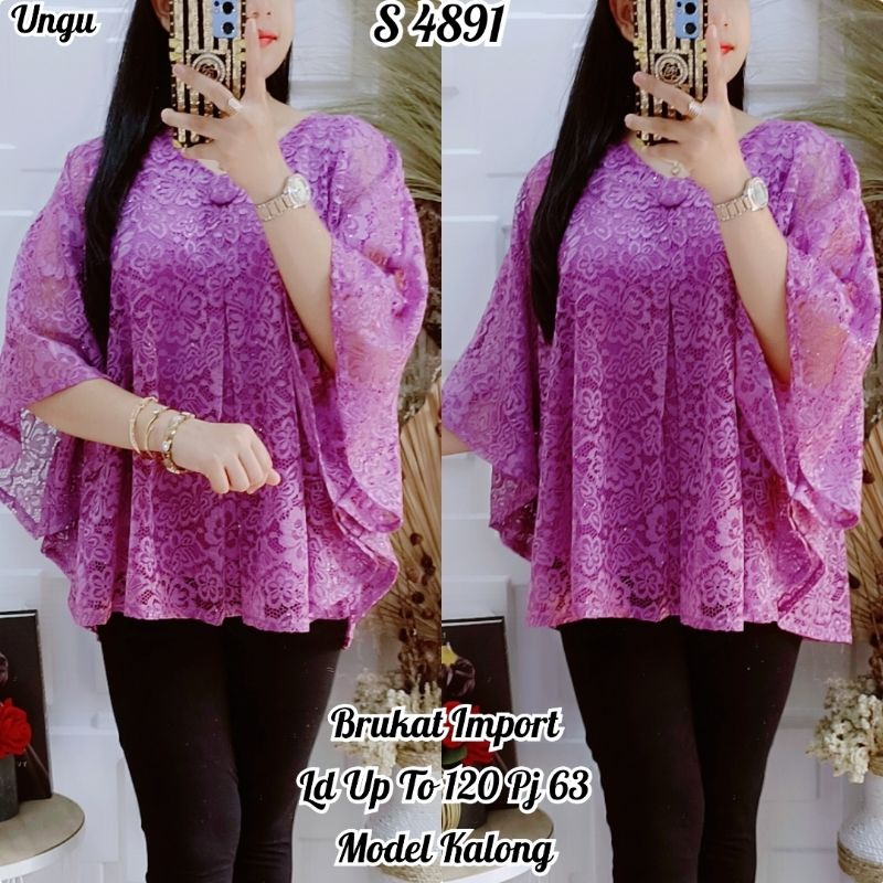 S 4891 #Atasan Brukat Kalong 2962 Ungu
