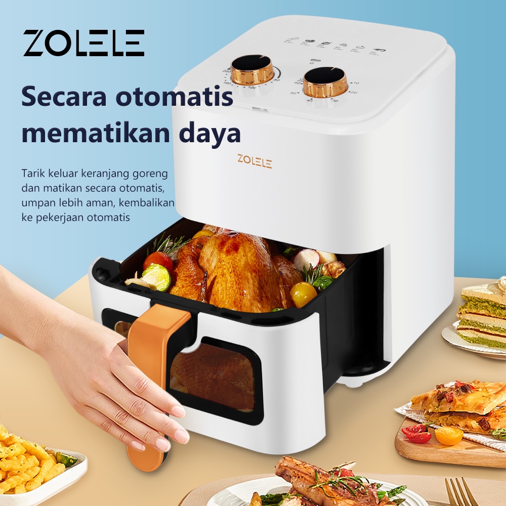 ZOLELE Air Fryer Low Watt 5.5 L Mesin Elektrik Penggorengan Tanpa Minyak Penggoreng LCD Touch Control Digital Magic Airfryer Panci Alat Penggoreng Listrik Airfryer Magic Fryer Digital Low Watt Steam Anti Lengket ZA003