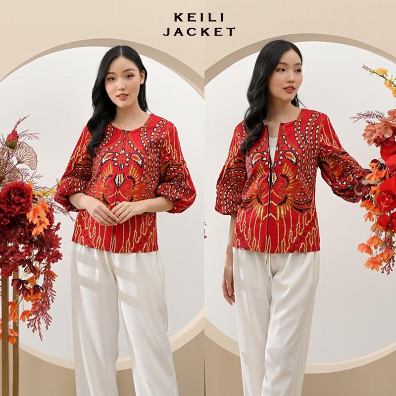 Keili Jaket Wanita Batik VM Jacket Wanita Jaket Batik Lengan Balon Puff Outer Lengan Panjang Rompi W