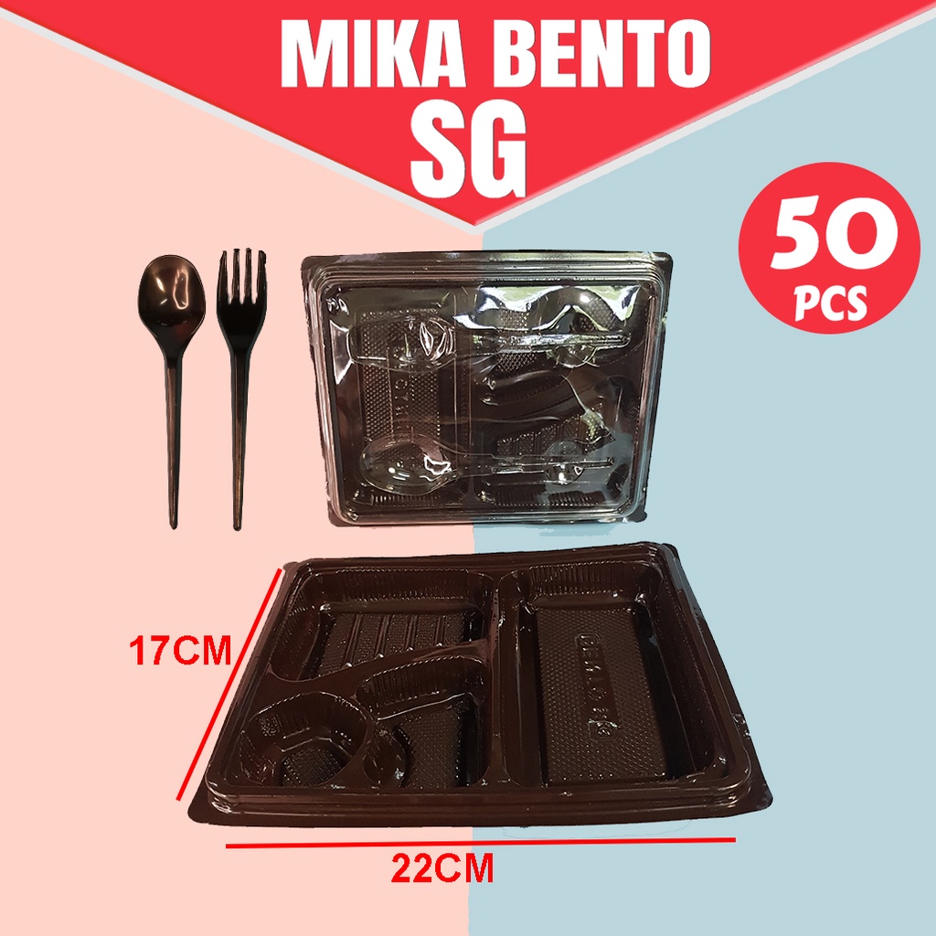( ISI 50PCS ) Mika Plastik Bento SG Sekat 4 FREE GARPU SENDOK/ Mika Plastik Nasi/ Tempat Nasi