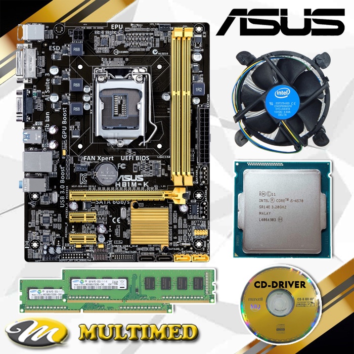 Paket Mobo LGA 1150 H81 Ddr3 + Core i5 4570 + FAN + RAM 8GB