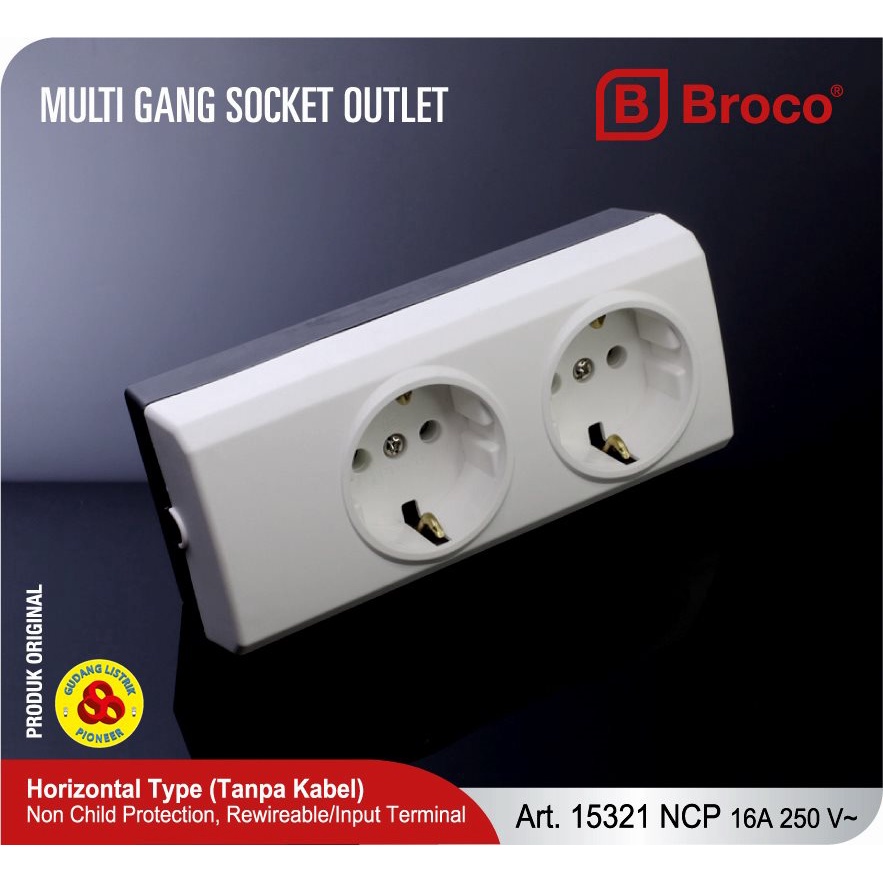 Broco Stop Kontak 2 Lubang 15321 NCP Socket Terminal 2 Lbg