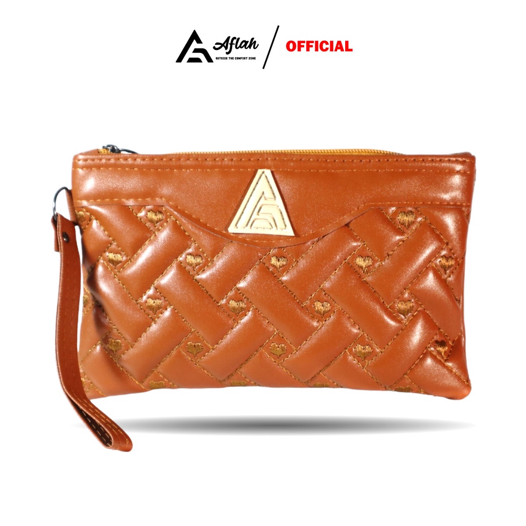 AFLAH - Dompet Wanita Kunci Handphone Hp Makeup Super Premium Full Bordir T02- Tan