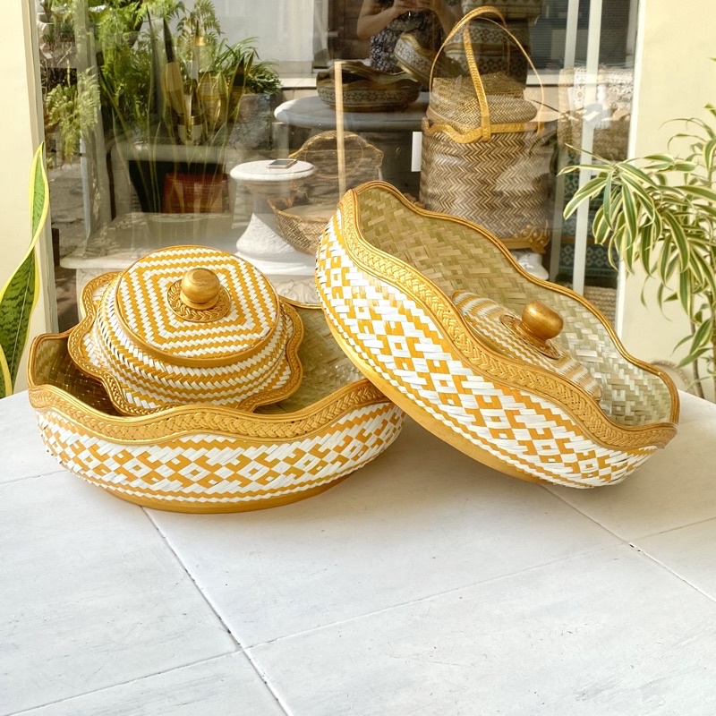 Bokor Bambu Bali Mode Klasik Gelombang Warna Kuning Aban-aban - Decocraft bali