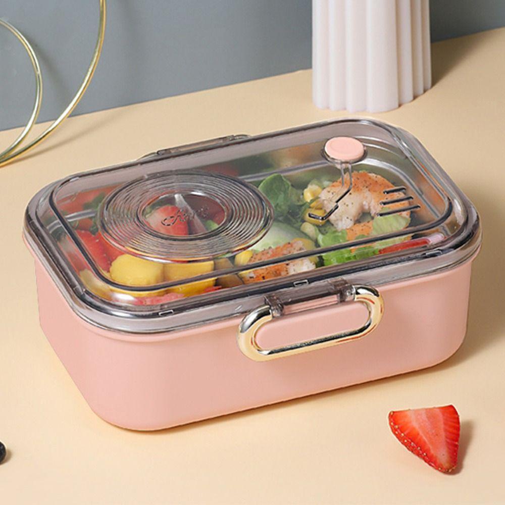 Solighter Lunch Box Microwavable Rectangle Grid Wadah Makanan Anti Bocor