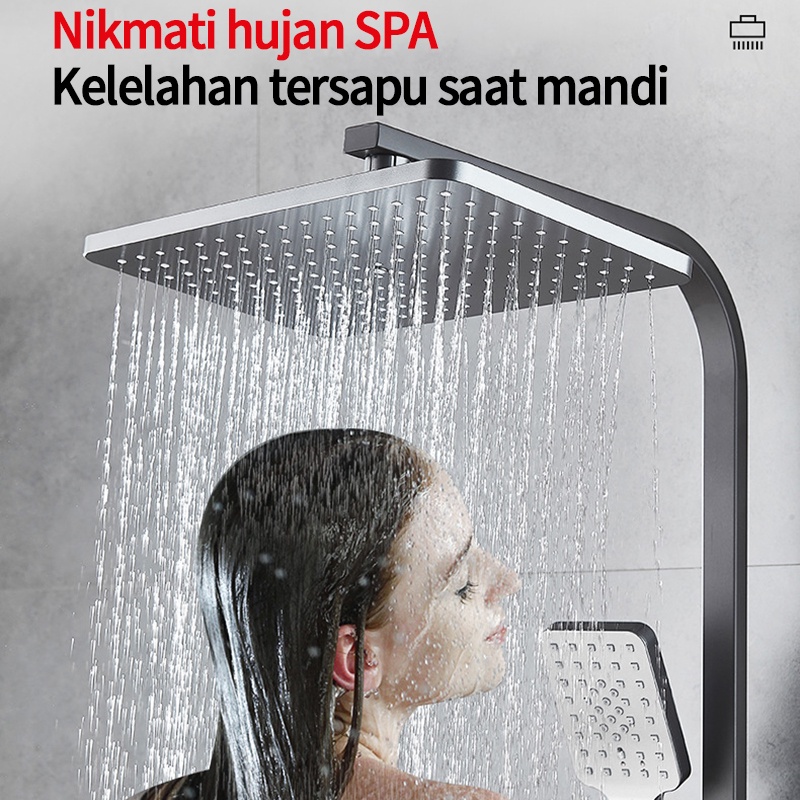 Shower Kamar Mandi 4 Dalam 1  tampilan digital suhu konstan Set Shower Dengan Faucet Sprayer Faucet Panas Dan Dingin Set Kamar Mandi Besi Tahan Karat Hitam