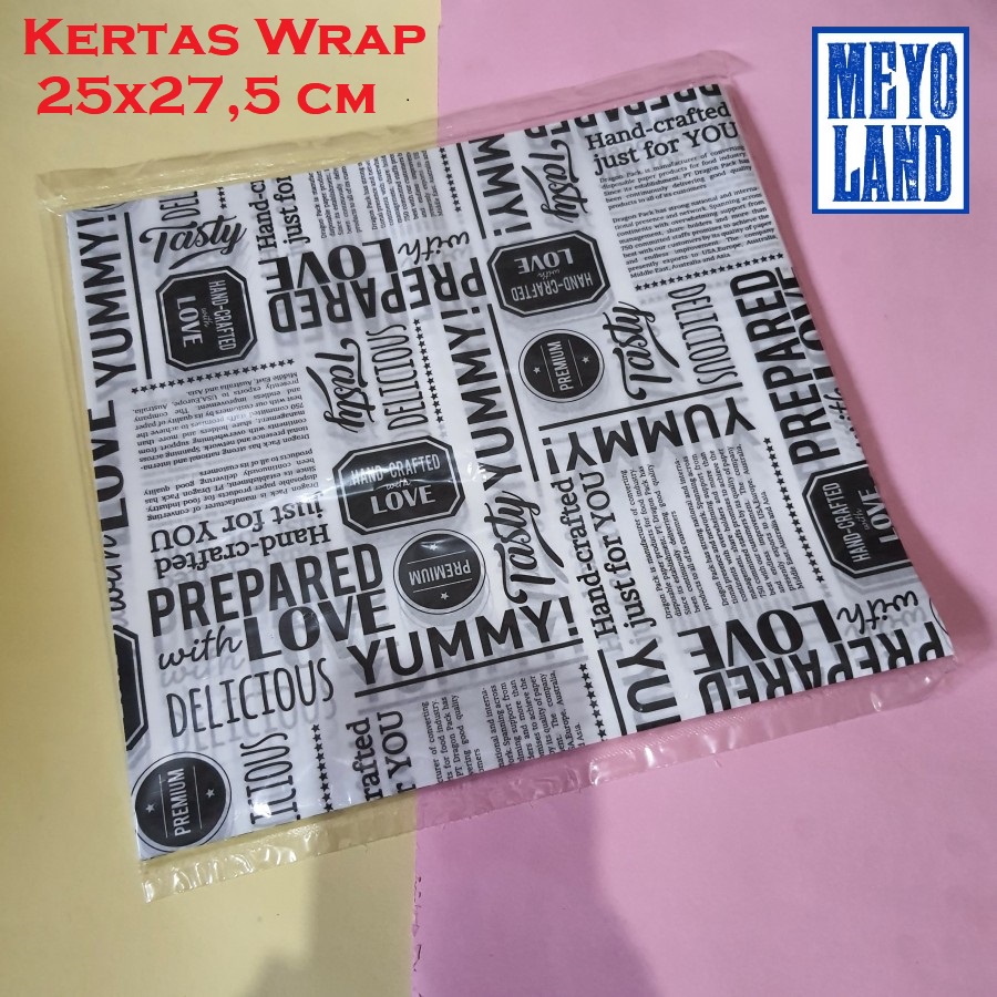 Kertas Wrap Bungkus  25x27.5cm (100pcs) Burger Kebab Nasi Paper Food Printing Laminasi Roti Hotdog D
