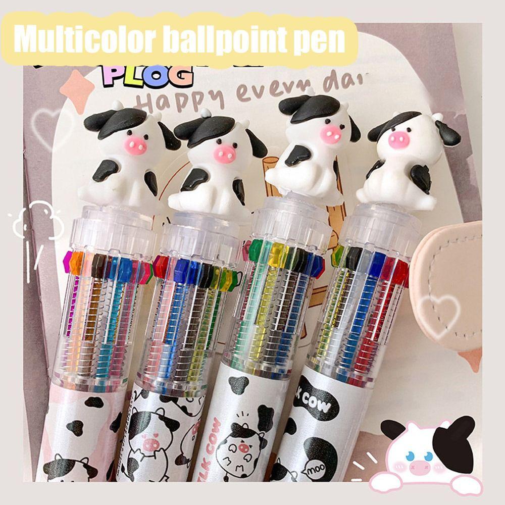 Populer 4Pcs Bolpoin Lucu Set Alat Tulis Isi Ulang Press Warna-Warni