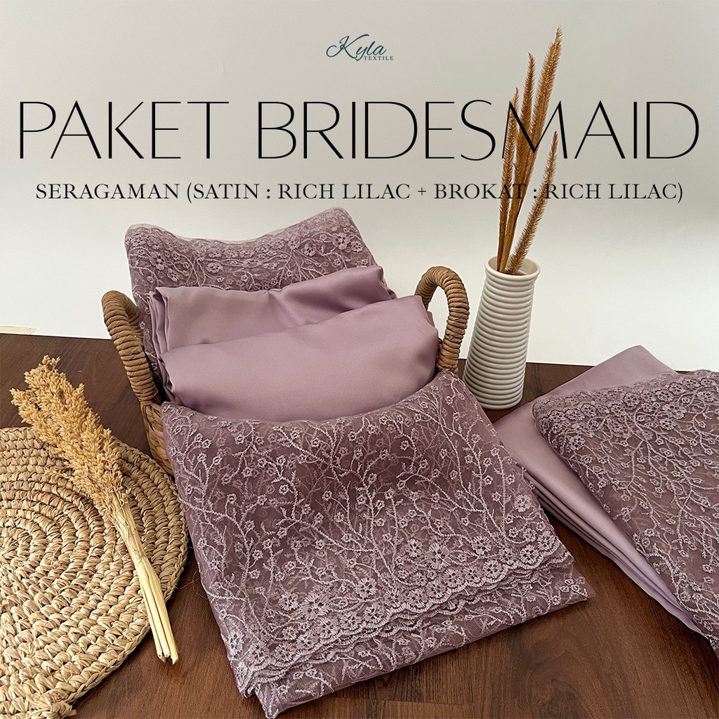 Paket Kain Bridesmaid Premium Lengkap Satin Kebaya Brokat Warna Rich Lilac