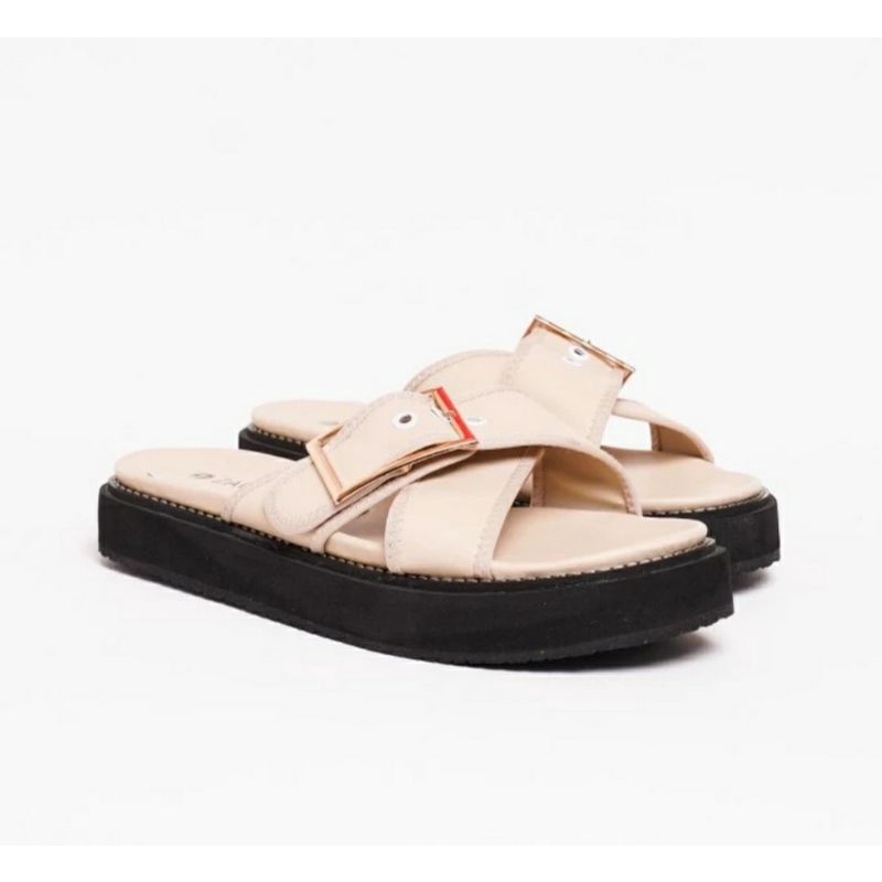 Original, Sandal Wedges Mules Wanita Size JUMBO 41.45 Slop JUMBO OVERSIZE Kulit Kaki Lebar Krem, 44