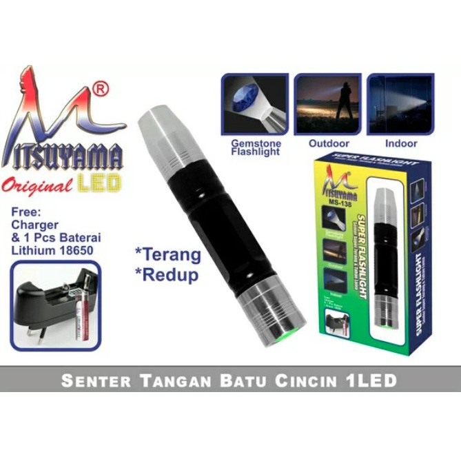 Lampu senter Tangan Batu Cincin Akik 1 LED MITSUYAMA MS138 Flashlight Multifungsi Keren Terlaris BES