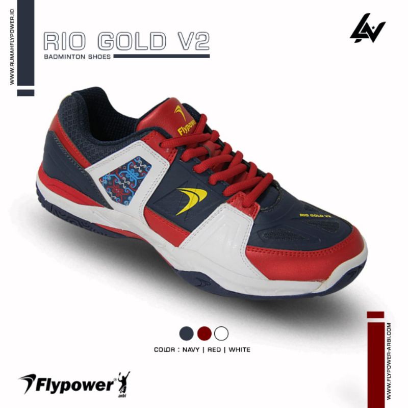 Sepatu badminton flypower rio gold v1 v2 original