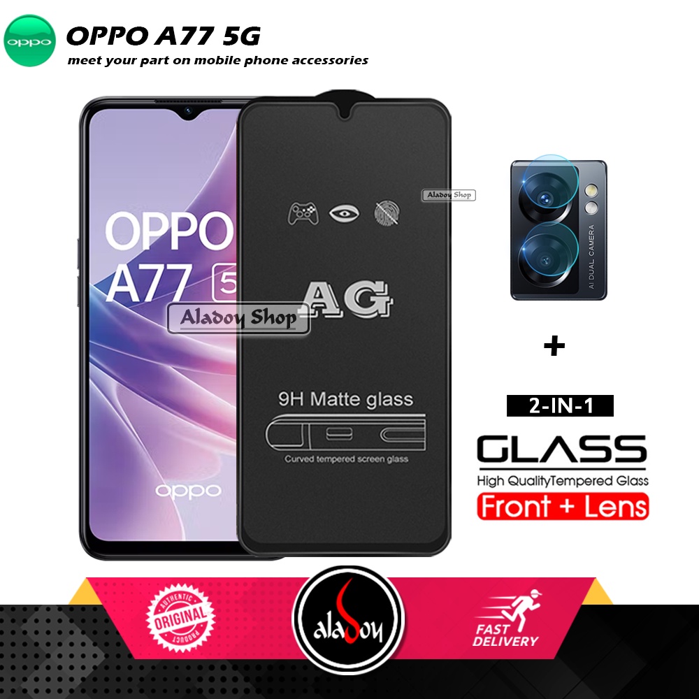 Oppo A77 5G PAKET 2IN1 Tempered Glass Matte Anti Glare Full Layar dan Tempered Glass Kamera