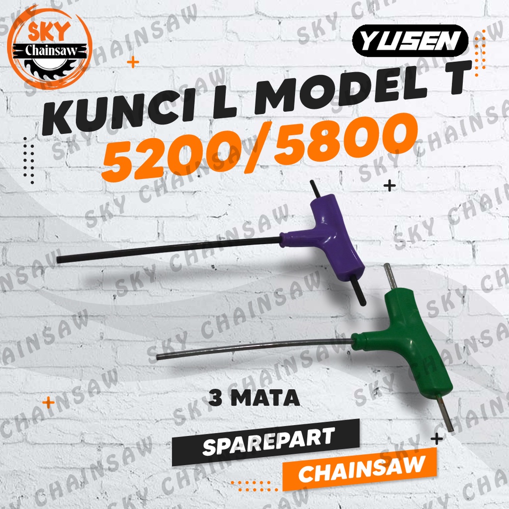 Kunci L Model T 3 Mata 3mm dan 4mm Chainsaw Mini Senso Sinso Mesin Gergaji 5200/5800 YUSEN