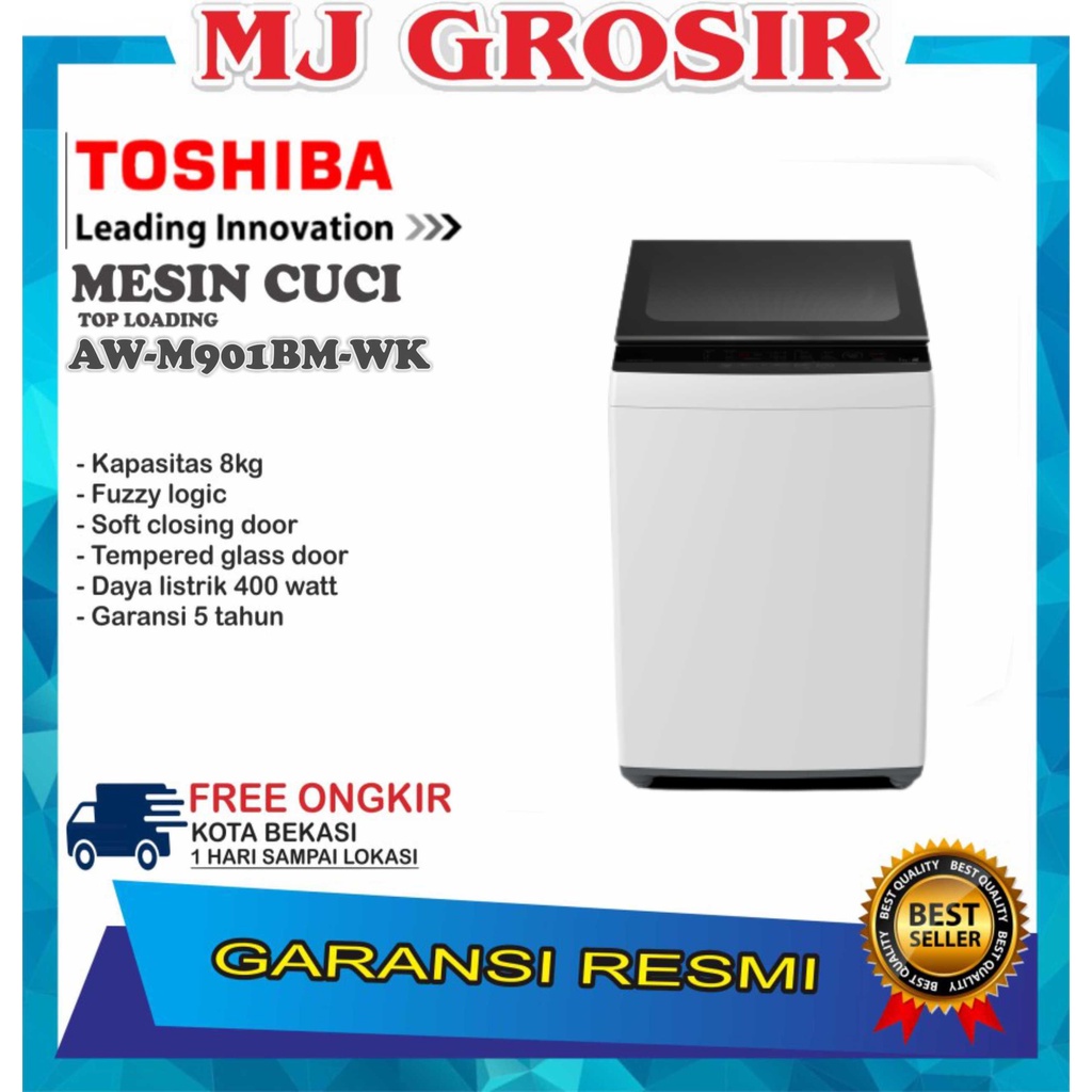 MESIN CUCI 1 TABUNG TOSHIBA AW-M 901 BN TOP LOADING 8 KG