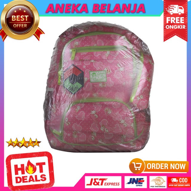 Tas Sekolah Anak Princess Kitty Pink Variasi Hijau Bonus Tempat Pensil