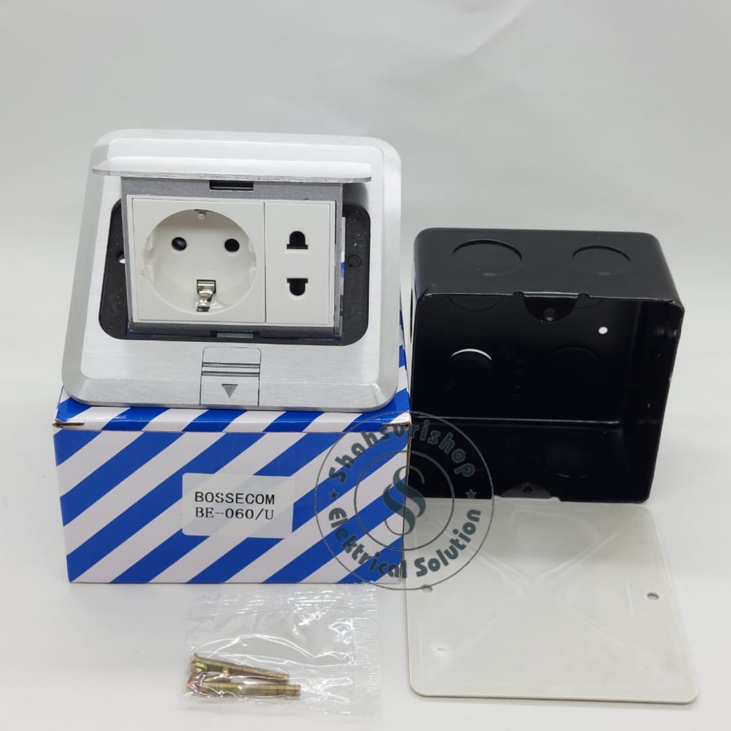 BOSSECOM STOP KONTAK LANTAI ARDE 2 PIN UNIVERSAL FLOOR OUTLET BE-060U