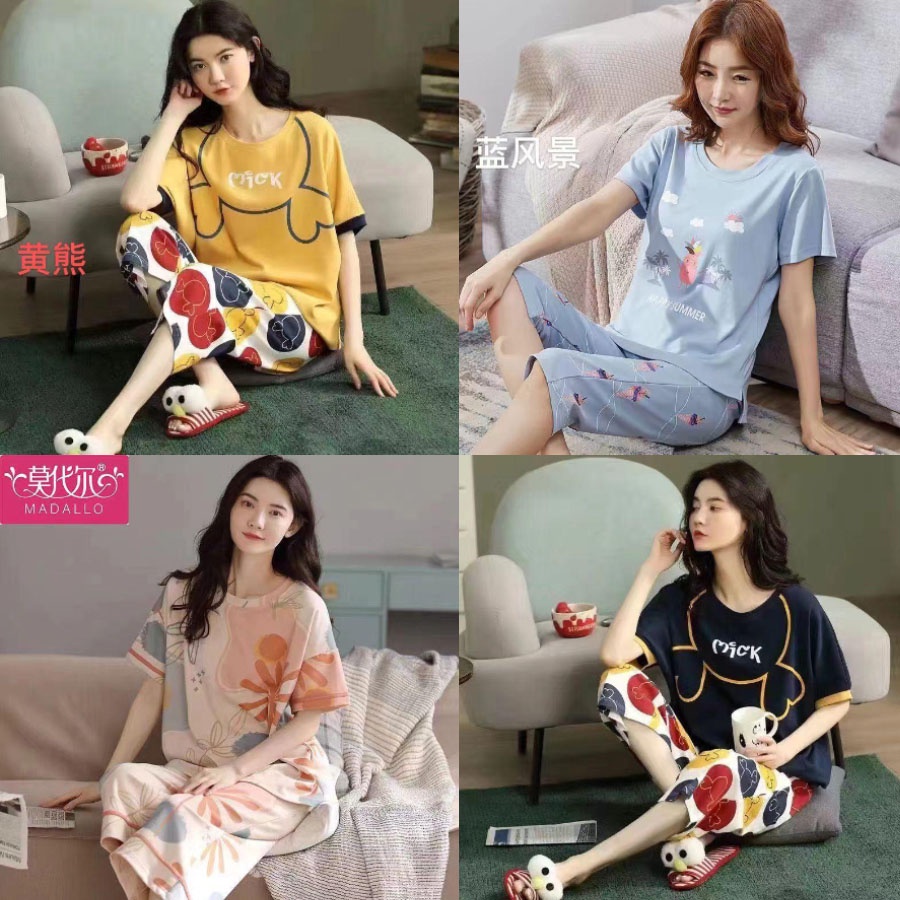 3/4 Kaos Baju Setelan Tidur Wanita Celana Pendek Tangan Pendek Kaos Impor Import