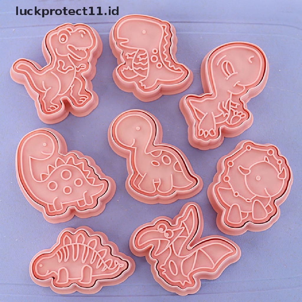 8pcs / Set Cetakan Kue / Biskuit Bentuk Kartun Dinosaurus 3D Bahan Plastik Cetakan Kue DIY