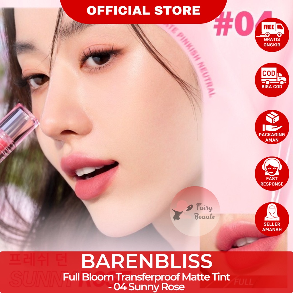 BNB barenbliss Korean Bloomatte Full Bloom Transferproof Matte Tint LONGLAST 12H Transproof Tahan Lama - 04 Sunny Rose