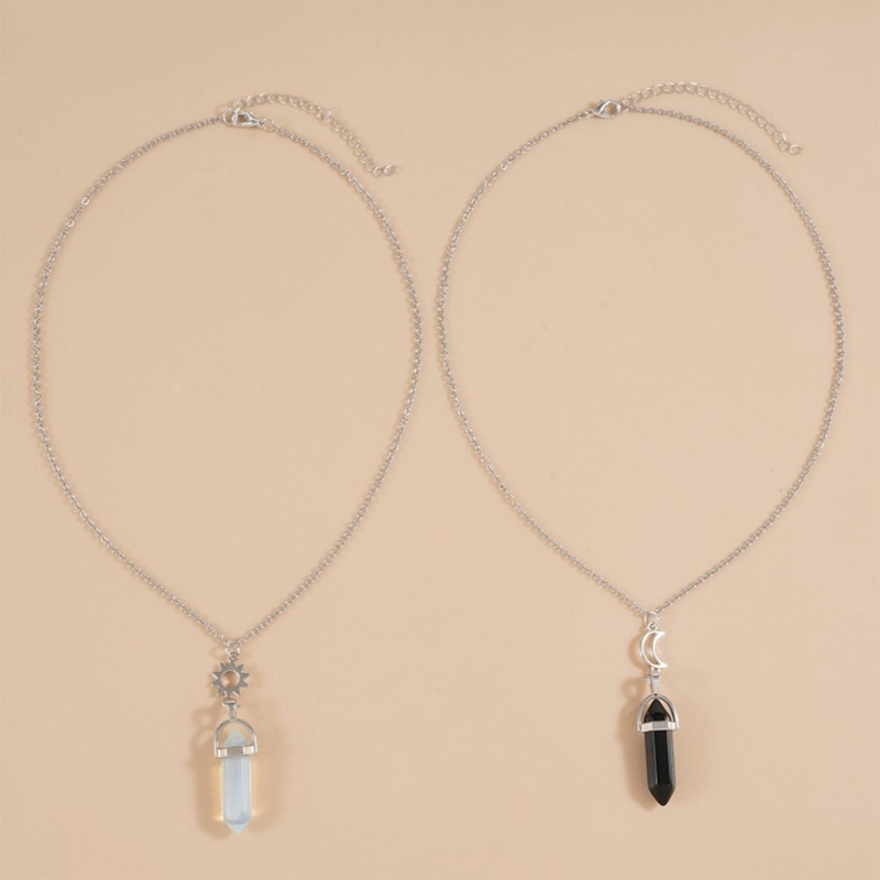 Fancyqube 1 Pasang Kalung Liontin Kristal Kuarsa Alami Bentuk Heksagonal Untuk Hadiah Valentine