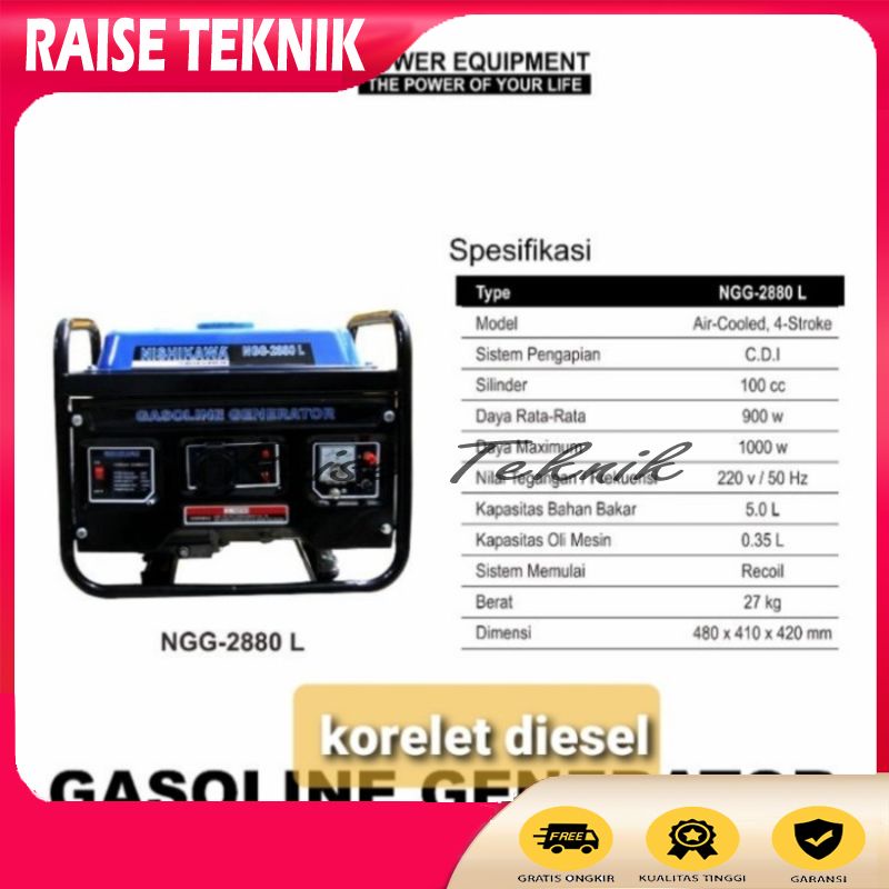 GENSET LISTRIK NISHIKAWA 1000WATT NGG 2800L GENERATOR 1KW 1000WATT