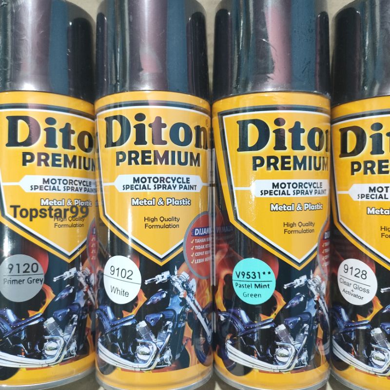 Pilok Cat Diton Premium Paket Komplit 4 Kaleng Pastel Mint Green Hijau Mint 9531 Primer Grey 9120 White 9102 Clear Gloss 9128 400cc Pilox Paketan Cat Semprot Special Spray Paint