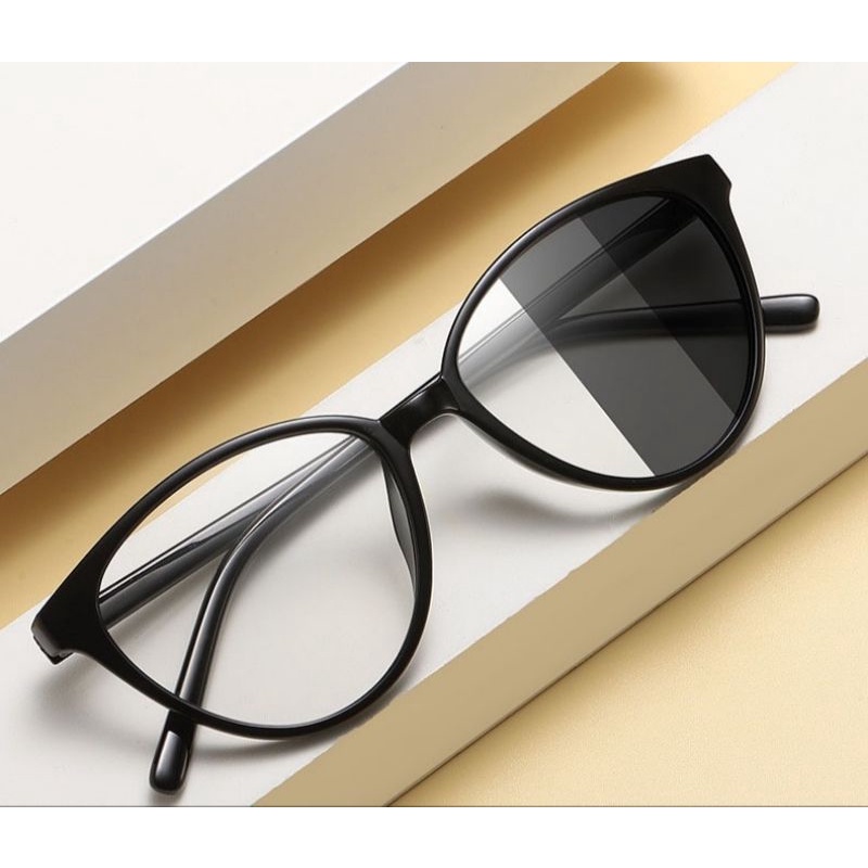 Kacamata Cat Eye Photocromic + Anti Radiasi BLUECHROMIC model gaya kucing cateye fashion korea Anti Silau UV Pria Wanita Photochromic Berubah Warna