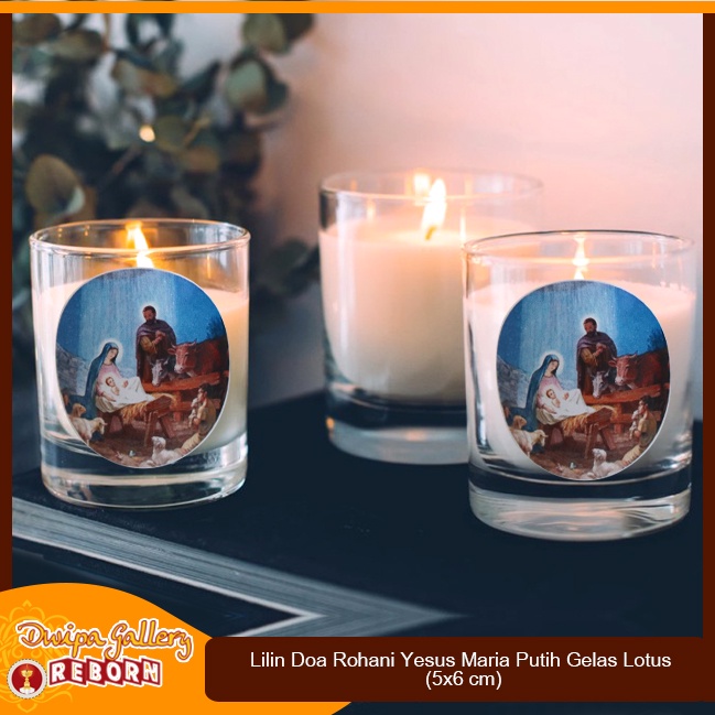 Lilin Ibadah Doa Rohani Gelas Yesus Dan Maria Putih Stearin (5x6 cm)