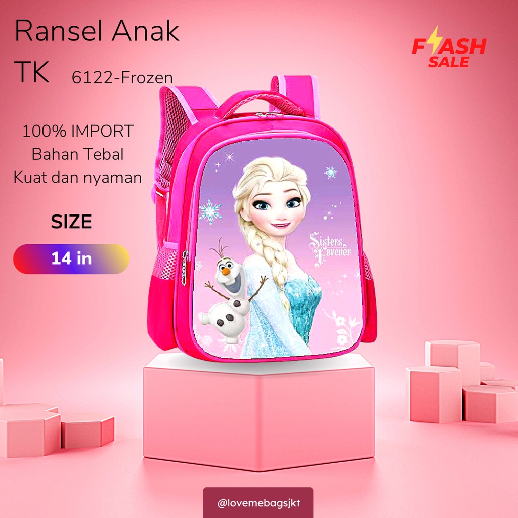 LMB Tas Anak Perempuan TK Import Karakter Lucu Bahan Nilon Kualitas Premium Bagian depan Timbul 6D Kuat Dan Tebal