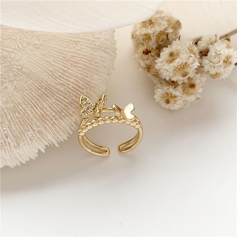 Set Cincin Knuckle Tipis Bentuk Kupu-Kupu Geometris Bulat Aksen Kristal Gaya Korea Punk Untuk Wanita