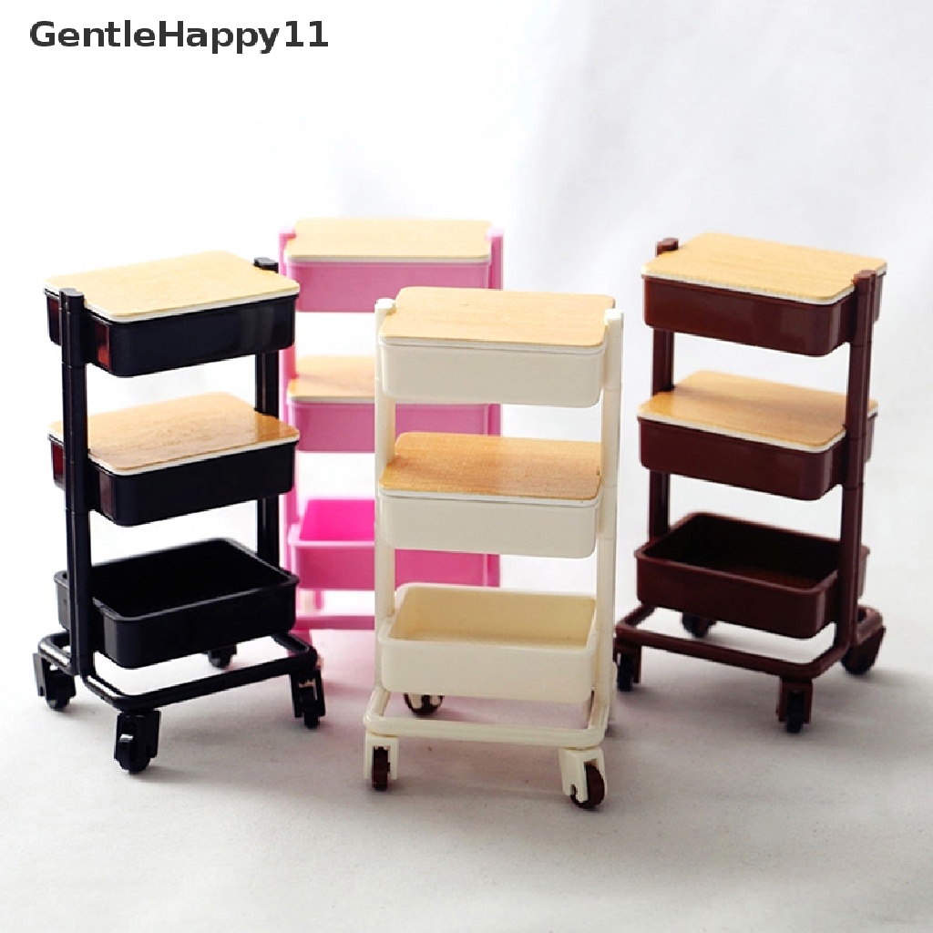 Gentlehappy 1: 12rumah Boneka Troli Keranjang Makan Dg Roda Penyimpanan Rak Furniture Decor Mainan id