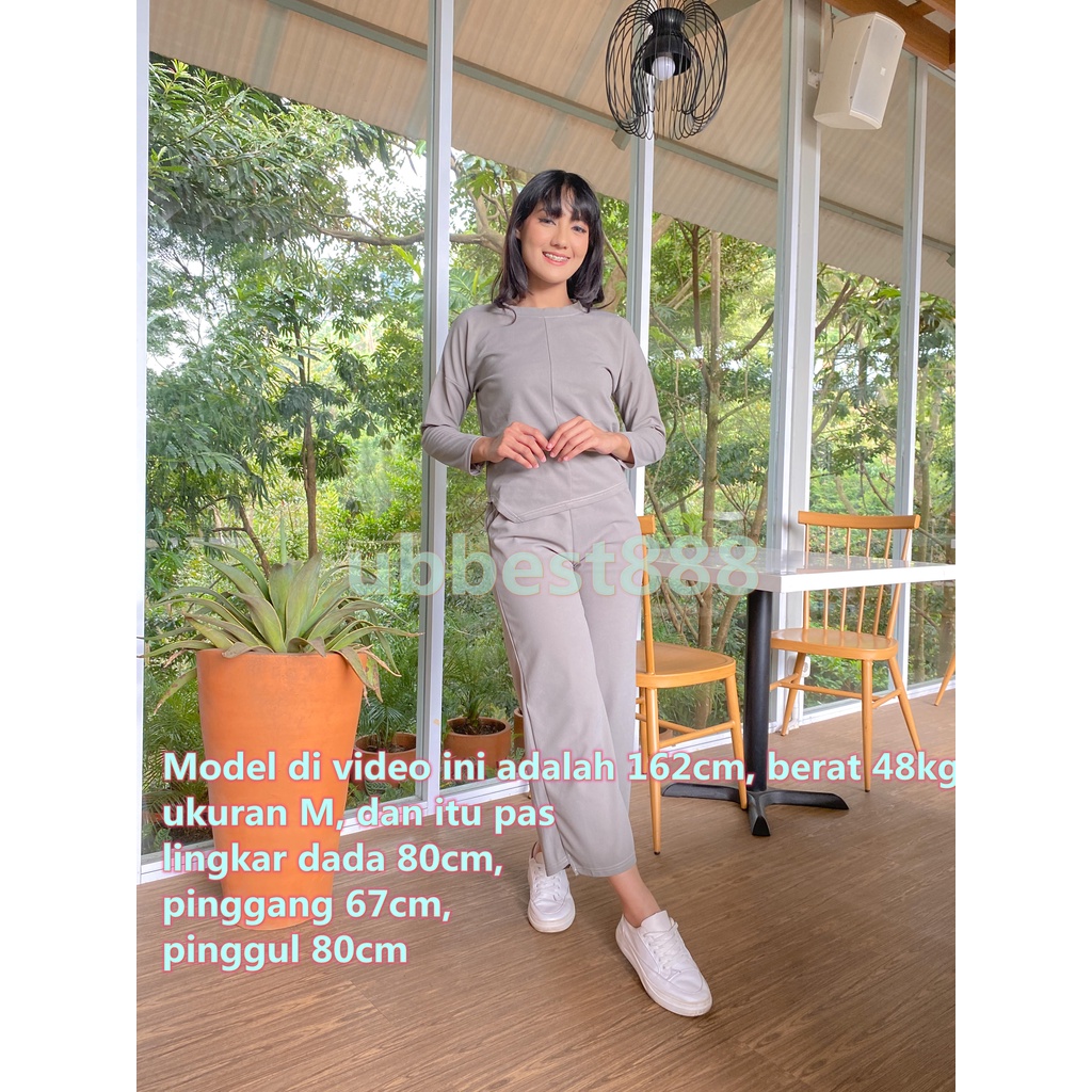 Stok bersih！M-4XL Katun 2Pcs Setelan Wanita Baju Kaos Dan Celana Unik Lengan Panjang Tidak Teratur Warna Polos Blus Longgar Kasual + Celana Set