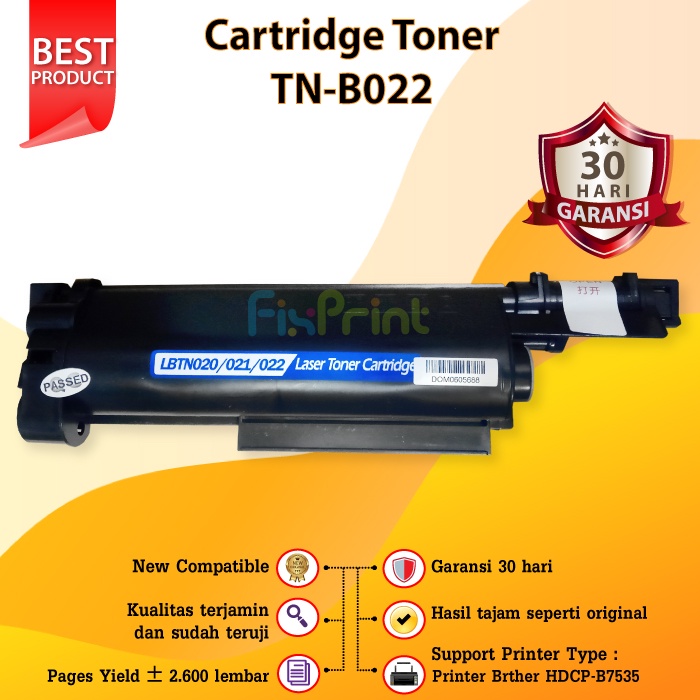 Brthr Toner TN-B022 Black Compatible For DCP-B7535DW MFC-B7715DW Toner Cartridge Compatible TN-B022 Printer HL B2080DW DCP B7535DW Siap Pakai