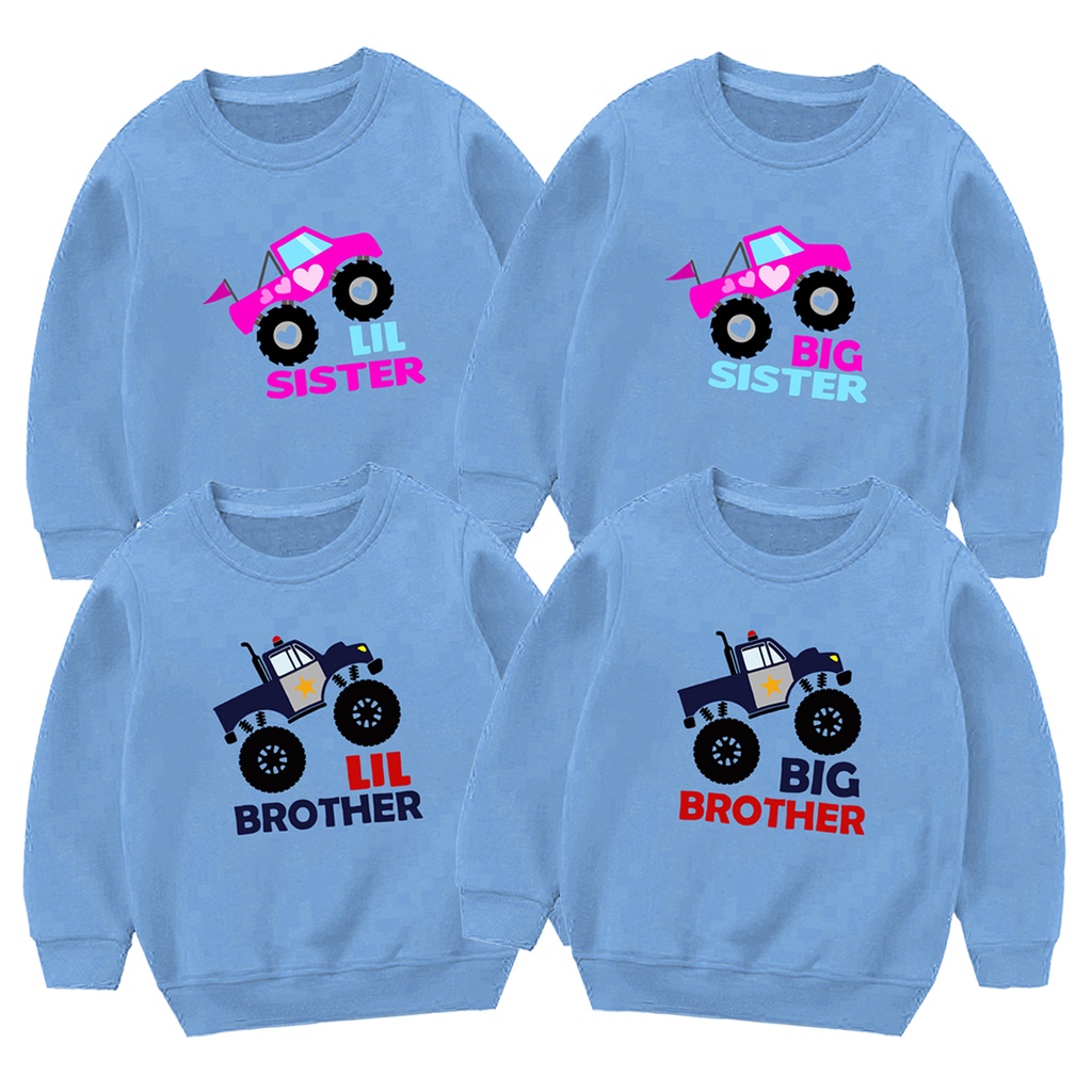Sweater Anak Sweater Couple Distro 1-10 Tahun Laki Laki Perempuan Unisex Sibling tee Series Truck mobil polisi police Family Couple Little Sister Big Sister Little Brother Big Brother kaos bro sis kaos brother sister  - Kaos Polos Senja